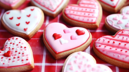 Heart shaped cookies icing for Valentine's day delicious homemade natural pastry, baking with love for Valentine's day, love concept. Ai generative.