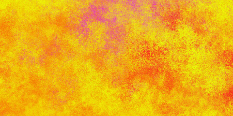  Abstract illustration with colorful gradient clouds. Freeze motion of color powder splash. Closeup of yellow and red or pink dust particles exhale on dark background. - obrazy, fototapety, plakaty
