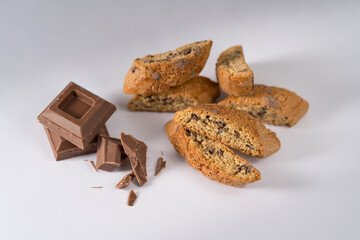 Cantuccio biscuits with sweet chocolate typical of Florence and the Tuscan tradition in Italy