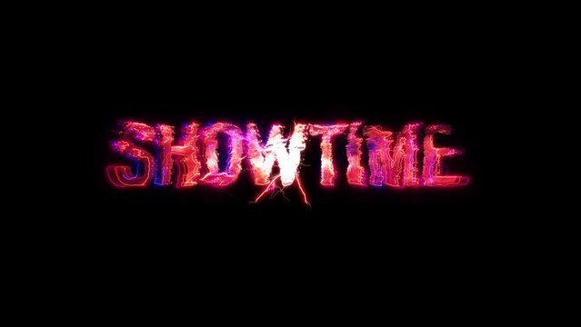 Showtime glow pink neon abstract lightning text animation on black abstract background  
