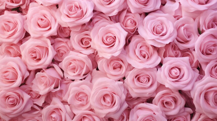 Natural pink roses background, flowers wall. Ai Generative.