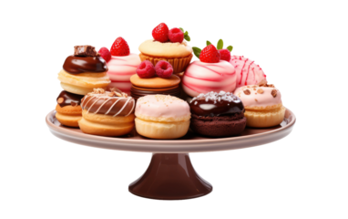 Dessert Delight Elevated Cake Stand Showcasing an Array of Sweet Treats and Temptations on a White or Clear Surface PNG Transparent Background