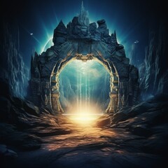 Ancient stone portals opened in a wondrous spell Ai generated art - obrazy, fototapety, plakaty