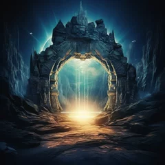 Tuinposter Ancient stone portals opened in a wondrous spell Ai generated art © Manik007