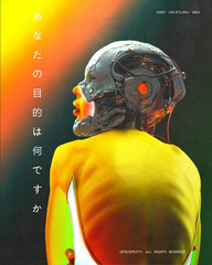 Contemporary art collage. Digital Determinism. Poster artwork merging themes of advanced robotics...