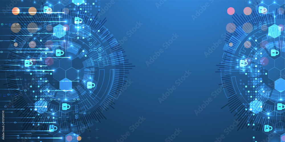 Poster Secure digital background. Virtual confidential, programming protection. Hand drawn vector.