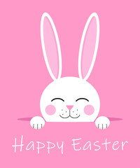 The bunny congratulates you on Happy Easter. Pink Happy Easter card