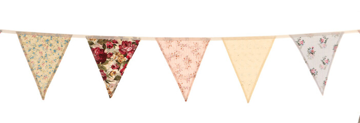 Vintage style shabby chic floral wedding bunting isolated on a white background