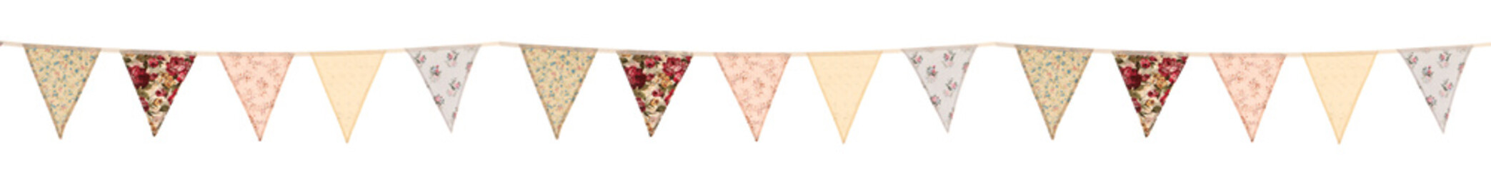 Vintage style shabby chic floral wedding bunting isolated on a white background