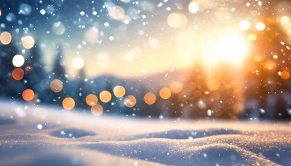 paysage vacances neige ski montagne loisirs, hiver printemps, crépuscule coucher soleil ciel bleu zone de copie flou bokeh - obrazy, fototapety, plakaty