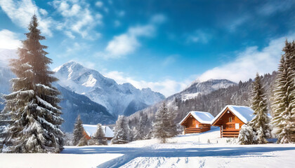 paysage vacances neige ski montagne loisirs, location chalet hiver printemps, ciel bleu zone de copie