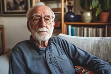 Anxious Elderly Man Contemplating at Home