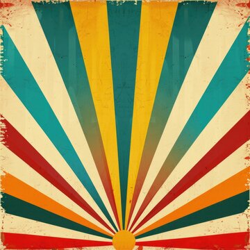 Retro Circus Poster Background with Vintage Sunbeams and Rainbow Colors