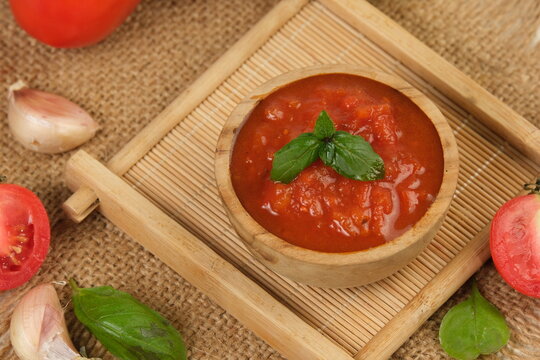 Homemade Traditional Red Italian Marinara Sauce with Basil and Garlic