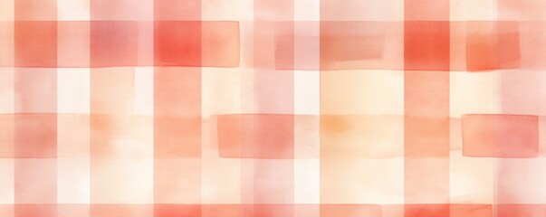 Coral vintage checkered watercolor background. Watercolor colorful horizontal and vertical stripes