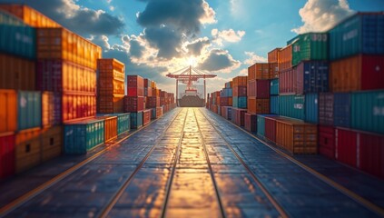 Fototapeta premium Stack of Containers, Import/Export, Container Logistics Industry Commercial Dock and Transportation.