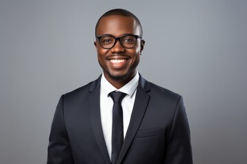 Happy african american young businessman wearing eyeglasses portrait. Smiling millennial black guy - obrazy, fototapety, plakaty