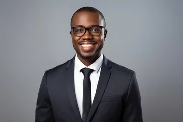 Foto op Aluminium Happy african american young businessman wearing eyeglasses portrait. Smiling millennial black guy © Anatolii