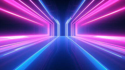 Futuristic glow, vibrant pink and blue neon in 3D abstract render