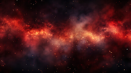 Fototapeta na wymiar Hellfire glow, bonfire background with flying red sparkles and smoke