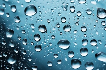 Water drops on blue, sparkling droplets of water, offering a sense of purity and freshness