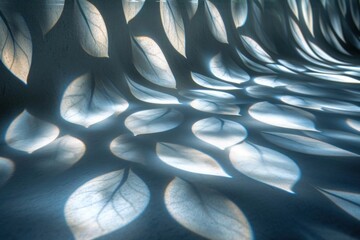 Natural leaf designs on a concrete wall..Sunlight casting botanical shadows, abstract background