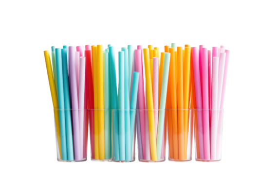 Paper Straws, a Green Choice for Refreshing Beverages on a White or Clear Surface PNG Transparent Background - Powered by Adobe