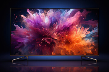 Flat screen modern TV with a very realistic screensaver, wallpaper. Generated by artificial intelligence