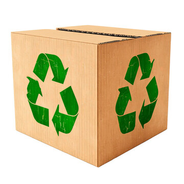 caja de cartón con logotipo ecológico de reciclaje sobre fondo transparente png