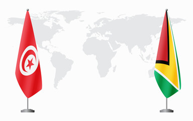 Tunisia and Guyana flags for official meeting