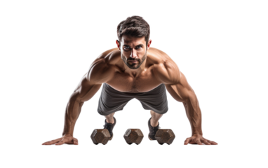 Fitness Enthusiast Integrating Push Ups and Dumbbells for Total Upper Body Workout on a White or Clear Surface PNG Transparent Background
