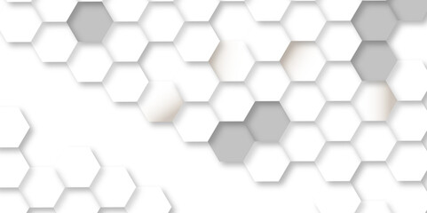 Abstract hexagon background. Futuristic abstract honeycomb mosaic white technology background. Surface polygon pattern with glowing hexagon paper texture vector grid tile and mosaic struct. 