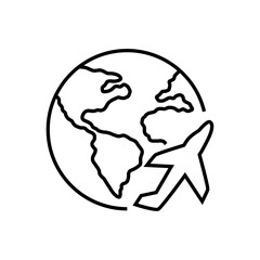 Travel around world icons set. International tourism. Planet map navigation. Customizable thin line symbols. Isolated vector outline illustrations. Editable stroke