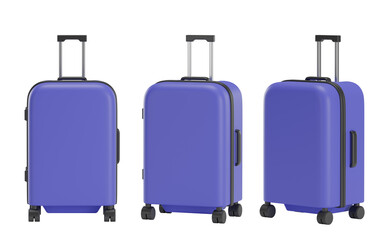 Set of blue suitcase for travel with transparent background, 3d travel bag, PNG, Isolated
