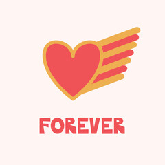 Heart vector shape clipart element in groovy style with word Forever lettering. Romantic symbol illustration design for print