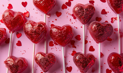 Red valentine's day heart shaped lollipop sweets