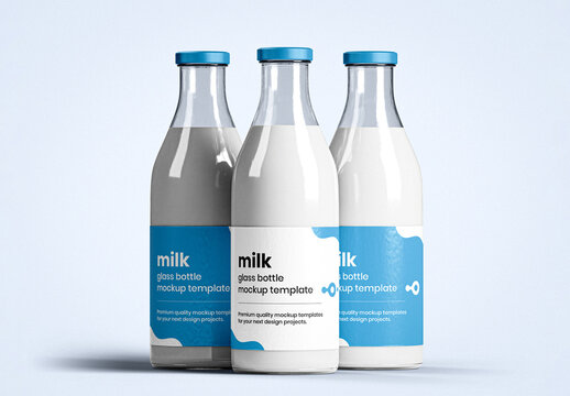 Glass Milk Bottles Mockup