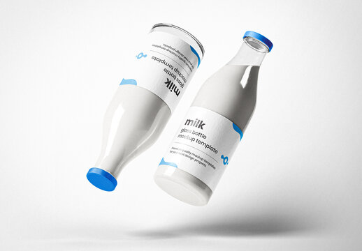 Glass Milk Bottle Mockup