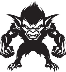 Grim Goblin Glory Full Body Vector Emblem Sinister Goblin Schematics Cartoon Logo