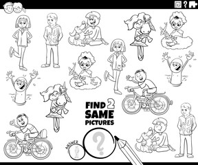 find two same cartoon children activity coloring page