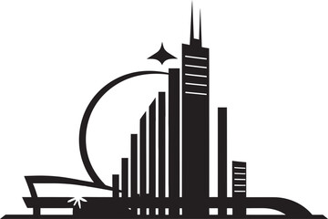 Obraz premium Neon Heights Modern Building Symbol Futuropolis Modern Building Emblem