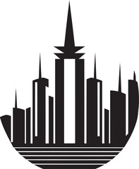 Obraz premium Futuropolis Modern Building Emblem Skyline Shift Futuristic Logo Design