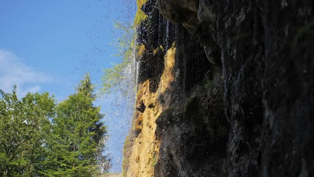Water Falling On Chalk Rock Slow Motion Waterfall