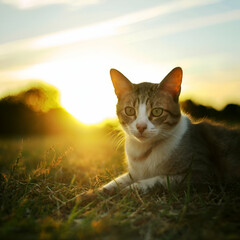 cat, animal, kitten, pet, cute, domestic, grass, kitty, fur, feline, nature, portrait, mammal, pets, eyes, young, eye, garden, outdoor, animals, tabby, cats, white, small, red