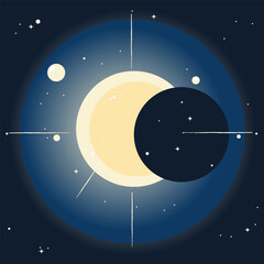 Hand drawn solar eclipse concept. Vector illustration on dark background. - obrazy, fototapety, plakaty