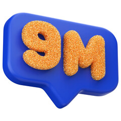 9M follower 3d icon number - subscriber or like on social media