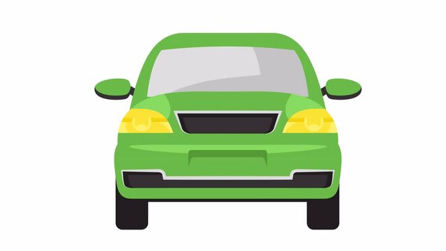 Moving minivan front view. Loopable 2d animation video. Motion graphics with alpha channel.