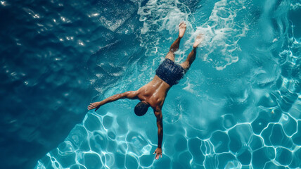 man swimming in the pool - obrazy, fototapety, plakaty