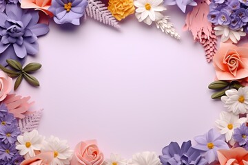 Naklejka na ściany i meble Frame with colorful flowers on lavender background