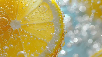Foto op Plexiglas Lemon slice drop in fizzy sparkling water, juice refreshment © Sasint